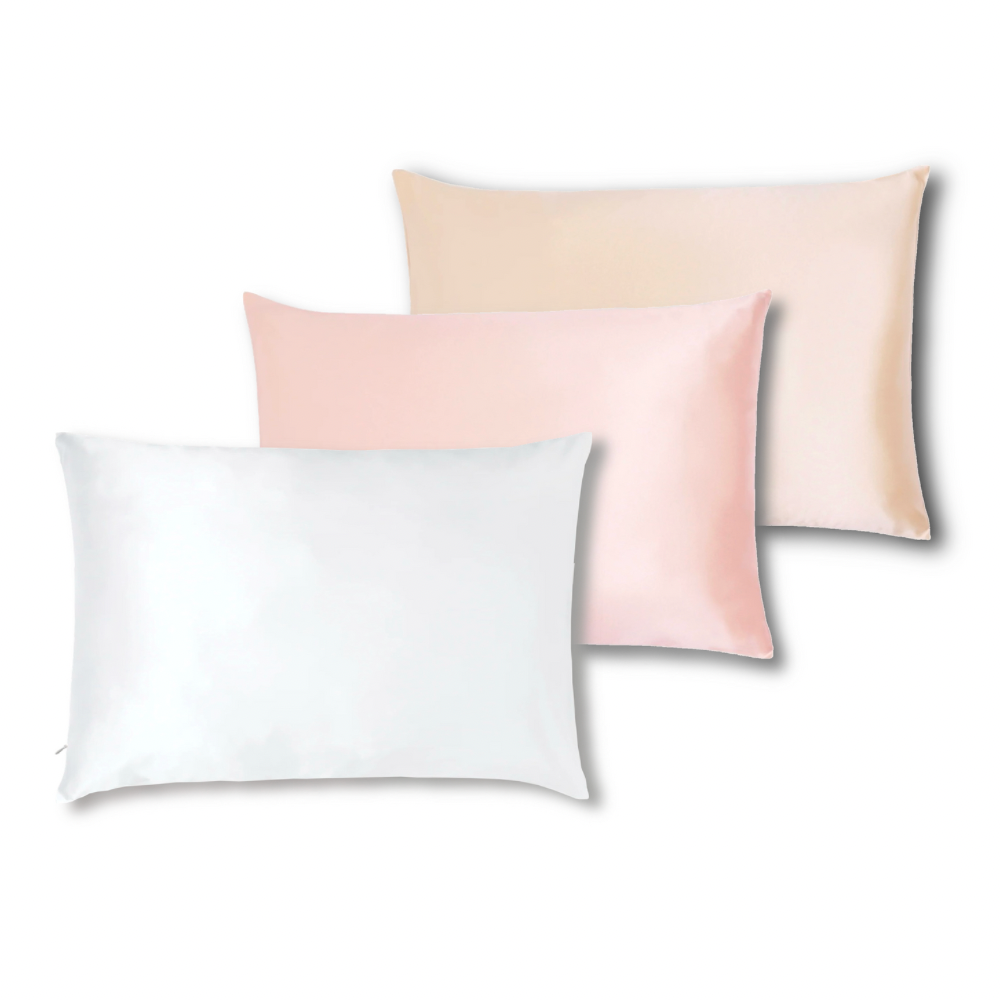 Taies d’oreiller en soie blanc perle, rose poudre, champagne nacre, soie étoilée